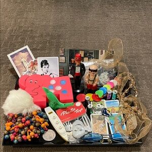 Vintage Mixed Junk Drawer Plastic Toys Trinket Fur Keychain Squeaker Memorabilia